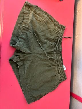 Olive green linen shorts